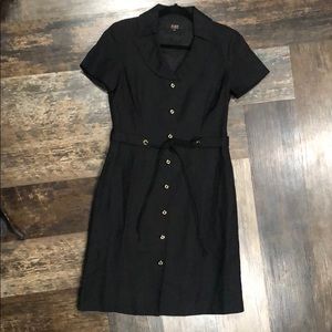 Black short sleeve button front dress